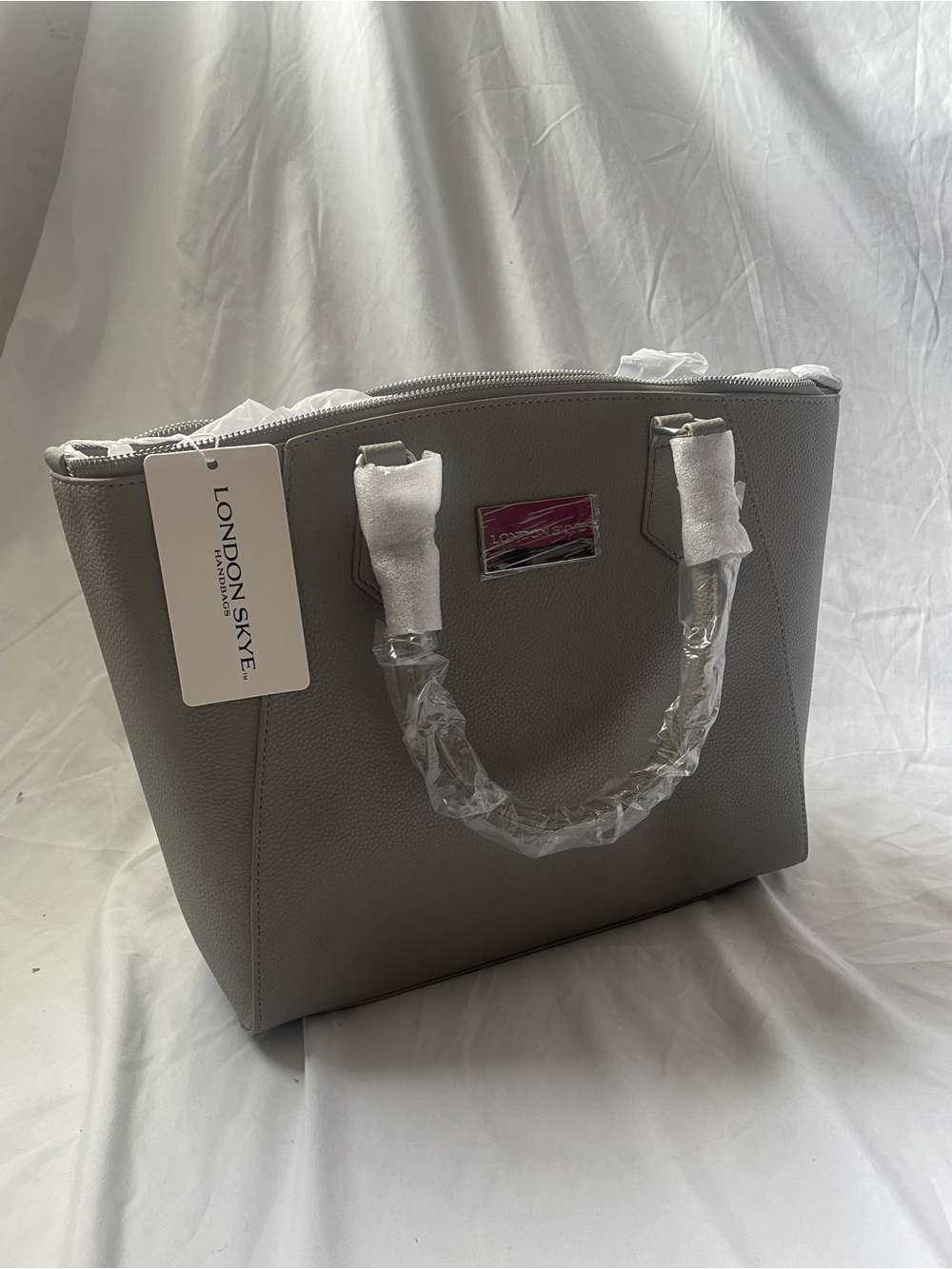 London Skye Women's Gray Purse Satchel Zip Top Detachable Crossbody Strap NWT